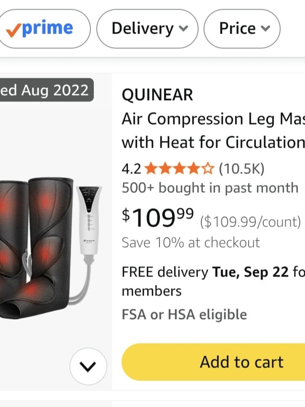 Black Air Compression Leg Massager with Heat